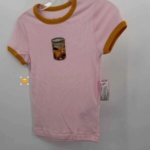 Kimchi Blue Pink Tee with Peaches Can Graphic
